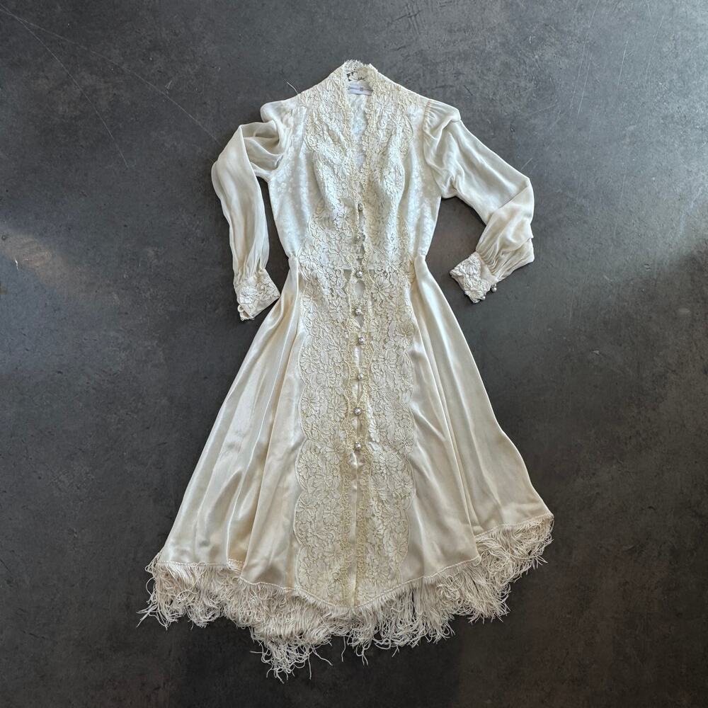 Vintage Y2K Marshall-Rousso Antique White Embroidered Lace Wedding Dress Small